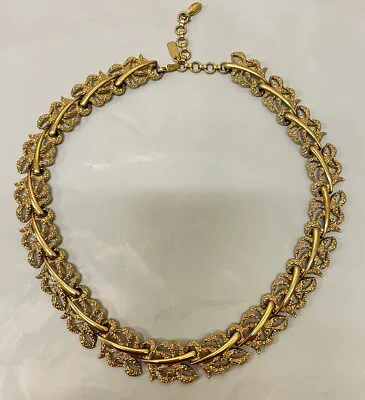 Vintage Retro 1960’s Monet 16” Gold Tone Textured Filigree Costume Necklace • $39.71