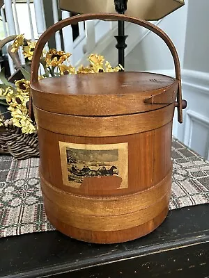 Antique Wooden Firkin Bucket W/ Lid Primitive Vintage Country • $65