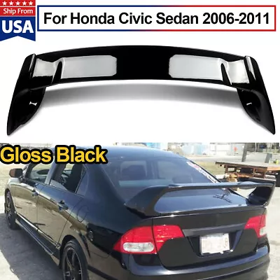 Glossy Black Mugen Style RR Trunk Wing Spoiler Fits 06-11 Honda Civic 4DR Sedan • $79.89