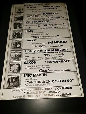 WASP/Heart/Marillion/Saxon/Motels Rare Original Radio Promo Poster Ad Framed  • $60