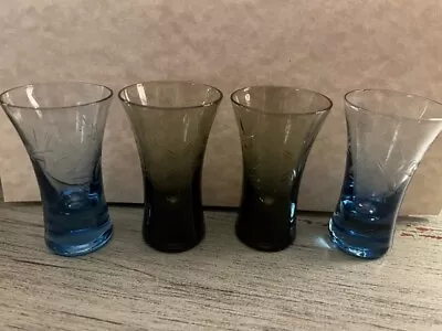 Vintage Etched Flared Multi Colored Cordial Glasses (4) • $20