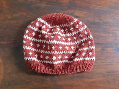 Red/white Handknitted Fairisle Hatbeannieoutdoors Winter Walking • £19.99