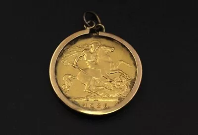 22CT GOLD 1926 GEORGE V. HALF SOVEREIGN COIN On 9CT GOLD Mount Pendant 5g - W20 • £235