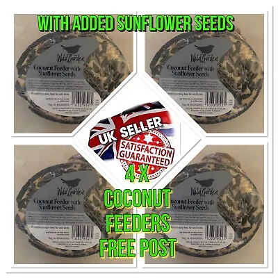 4 X Half Coconut Fat Feeder High Energy Wild Bird Feed Suet Sunflower Food • £9.99