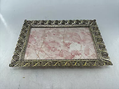 Vintage  Dresser Tray Vanity Mirror Perfume Tray Gold Filigree 9.5x15” • $29