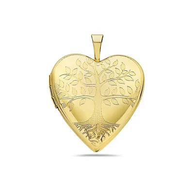 14K Solid Yellow Gold Heart Locket Pendant Tree Of Life (25MM) • $294.99