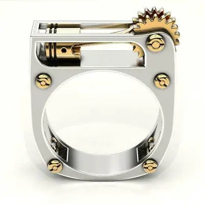 Men Women Car Piston Metal Geometric Mechanical Gear Punk Fashion Ring Jewelry • $1.83