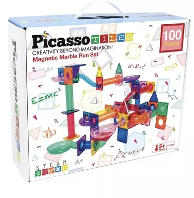 PicassoTiles Marble Run 100 Piece Magnetic Tile Race Track Toy Play Set PTG100 • $34.99