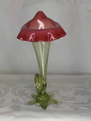 Victorian Rubina Verde Vaseline Opalescent Art Glass Jack In The Pulpit Vase • $145