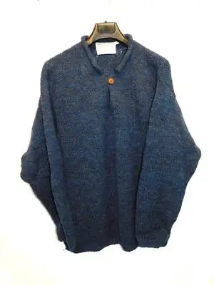 Donegal L Blue Wool Irish Sweater Natural Basics Button Loop Ireland Mens Lg • $34.94