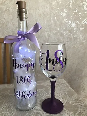 £19.99 • Buy PERSONALISED Birthday Gift Light Up Bottle 18TH 21ST 30TH 40TH 50TH WINE GLASS