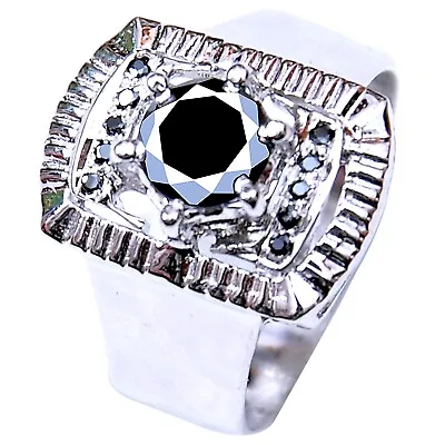 Stunning 1.34 Ct Round Cut Black Moissanite 5Diamond Engagement Ring Size 9 • $1.52