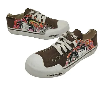Ed Hardy Tiger Print Slip On Shoes Sneakers Laceless Lace Up Womens Size 5  • $27.89