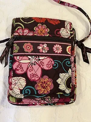 Vera Bradley Retired Crossbody Mod Floral Pink Mini Hipster Purse Bag Brown • $15.99