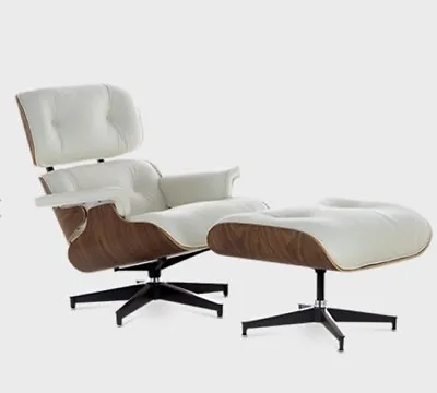 Eames Lounge Chair And Ottoman Reproduction Pash Designs. White Leather & Walnut • £649