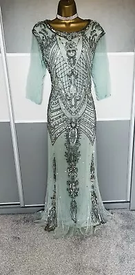 Elegant Sequin Evening Party Prom Wedding Cruise Cocktail Maxi Dress Sz 10/12 • £39.99