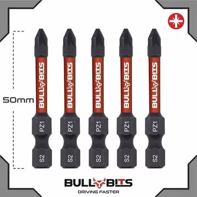 5 X PZ1 50mm Long Magnetic Impact Duty Screwdriver Drill Driver Bits Pozi NO.1 • £4.25