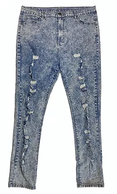 VIP Jeans Womens 38x32 Size 19 Straight Leg High Rise Distress Stone Wash Blue • $11