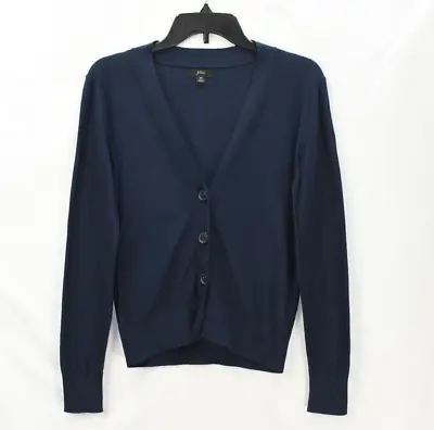 J.Crew Women's Navy Blue 100% Cotton V-Neck Long Sleeve Cardigan Sweater Size XS • $39.99