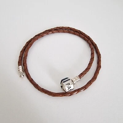 $18.67 • Buy Genuine Pandora Bracelet Double - Braided Leather Brown - 37.5cm