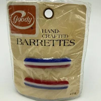 Vintage 1970s Goody Barrettes Plastic Red White Blue Stripes Wire Clasp 2  NOS • $9.99