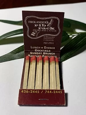 QUAILS INN Lake San Marcos Ca Frolander’s Rib Rack Restaurant Matchbook ~ • $5