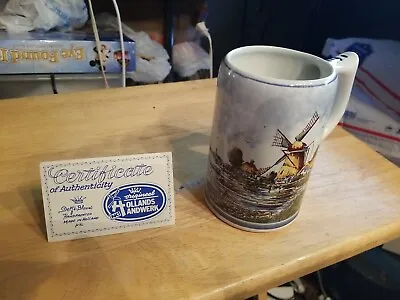 VINTAGE DELFT POLYCHROME HAND DECORATED WINDMILL Mug Stein With Cert. Of Auth. • $39.95
