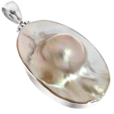 925 Silver Oval Mabe Blister Mother Of Pearl Shell Sterling Pendant 2  • $34.95