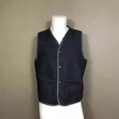 60's Sears Roebuck Denim Pile Cowboy Western Country Unisex Vest Sz L 42-44 Tall • $22.50