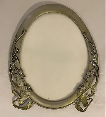 Vintage Iris Art Nouveau Floral Yellow Green Ombre Seagull Pewter Wall Frame • $28.95