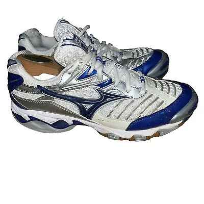 Mizuno Wave Lightning Z6 Womens 9 Volleyball Shoes White Blue Lace Up Sneakers • $19.99