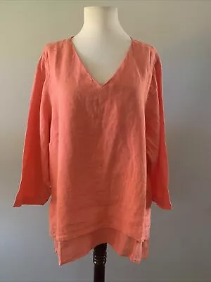 NWOT LA FIXSUN Size M Coral Linen Asymmetrical Layered Hem Tunic Top • $32