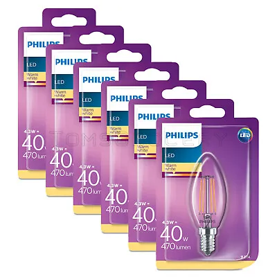 6 X Philips LED Deco E14 4.3W 40W B35 Vintage Candle Bulbs Warm White A++ • $38.17