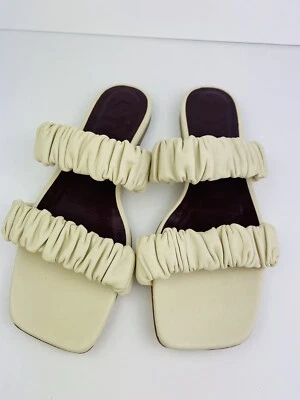 $139 • Buy STAUD MAYA RUCHED Slide SANDAL Cream Leather  Size 37 EU (7 US) EUC