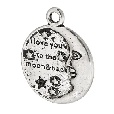 Tibetan Silver Charms I Love You To The Moon And Back Quote 22mm 5pcs Q115 • £2.75