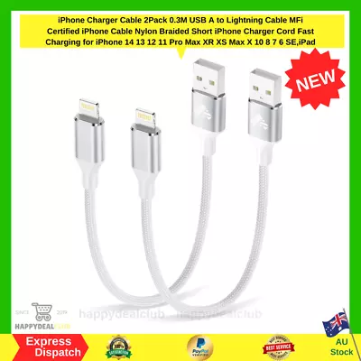 $14.60 • Buy IPhone Charger Cable 2 Pack 0.3M USB A To Lightning Cable MFi Certified