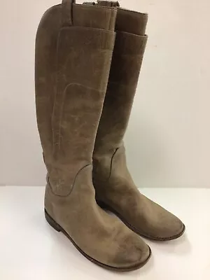 Frye Paige Leather Tall Riding Boots Distressed Taupe Brown 3477534 Size 6.5 • $54.19