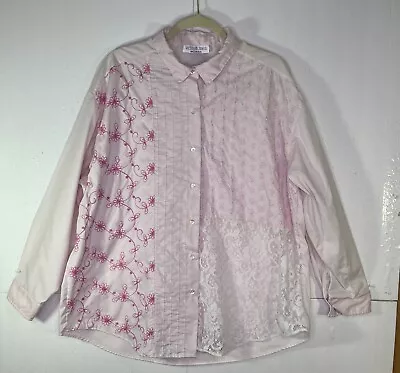 Victoria Jones 2X Button Down Embroidered Lace Detail Button Down Shirt Top Pink • $9.99