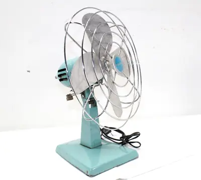 Vintage Eskimo 10  Turquoise Art Deco Metal Fan Desk Table Teal WORKS  #Q • $89.95