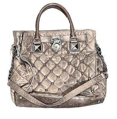 MICHAEL Kors Hamilton Studded Quilted Metallic Hobo Bag Distressed Leather Gold • $80