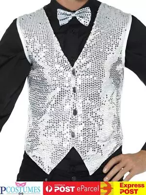Sequins Silver Vest Waistcoat Dance Mardi Gras Magician Ringmaster Costume • $31.50