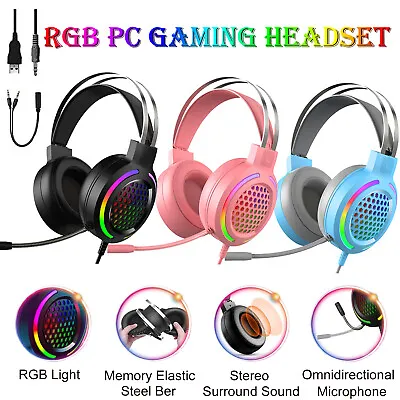 $26.67 • Buy 3.5mm Gaming Headset Mic RGB Backlit For PS4 Xbox One Nintendo Switch Mac PC