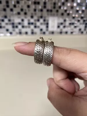 MILOR  ITALY 950 Fine Sterling Silver Hollow Texture Hoop Earrings • $24