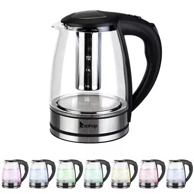 2000W 1.8L 7 Color Illuminated Glass Kettle Electric 360 Cordless Jug Fast Boil • £18.99