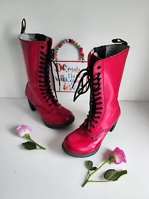 Rare Dr Martens Diva Dee Darcie Red Heeled Patent Leather Court Boots  UK4 EU37 • £179
