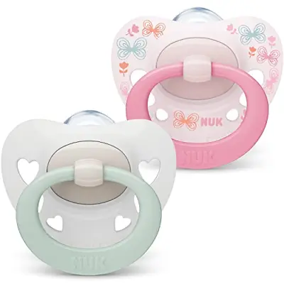 £5.83 • Buy NUK Signature Baby Dummy | 0-6 Months | BPA-Free Silicone Soothers | Pink Hearts
