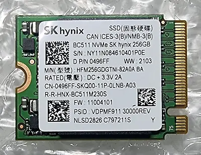 SK Hynix BC511 256GB NVMe PCIe M2 2230 SSD HFM256GDGTNI-82A0A D P/N 0496FF Dell • £12.99