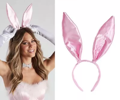 Pink Satin Silk Bunny Rabbit Ears Mask Headband Fancy Dress Playmate Uk • £7.99