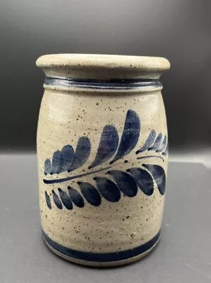 Blue Salt Glaze Stoneware Crock/Utensil Holder 6.5 X4  Signed • $20