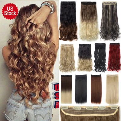 $10.30 • Buy 5 Clips One Piece THICK 100% Natural Clip In Hair Extensions Full Head As Human